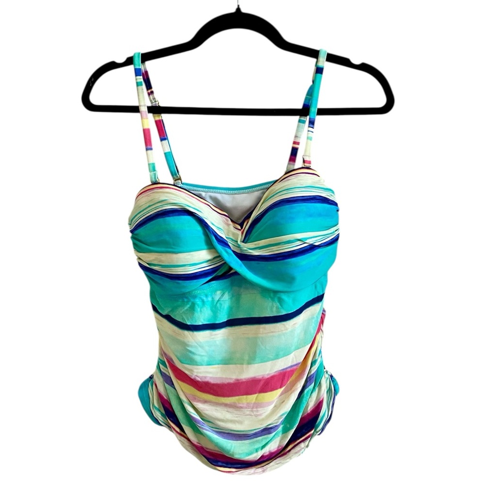 Striped Tankini Swim Top 2Bamboo Blue, Pink, Yellow